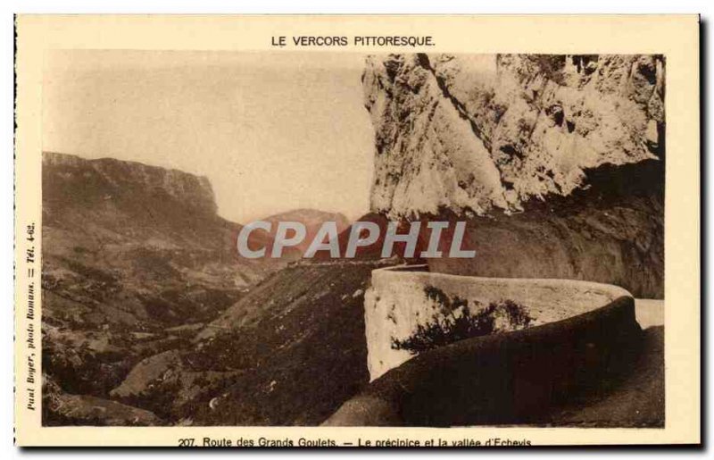 Vercors Old Postcard Route major bottlenecks and the precipice of the valley ...