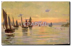 Postcard Old Fishing Boat Sailboat