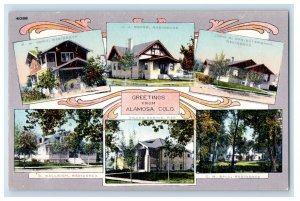 c1910 Multiview of Residences, Greetings from Alamosa Colorado CO Postcard