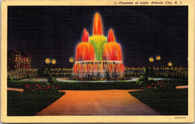 Beautiful Colorful Fountain Light Nighttime Atlantic City New Jersey Postcard 