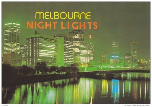 Night lights reflect in Yarra River, Melbourne, Australia, 1970-80s