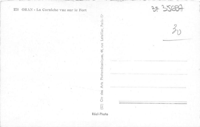 BF35697 oran la corniche vue sur le fort   algeria  front/back scan 