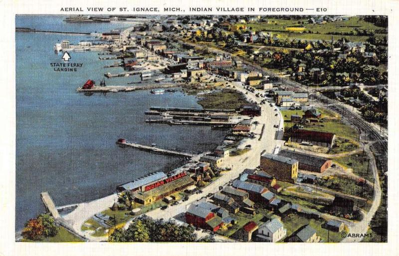 St Ignace Michigan Birdseye View Of City Antique Postcard K67295