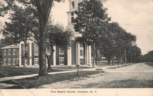 Vintage Postcard 1910's First Baptist Church Hamilton New York J.B. Grant Pub.