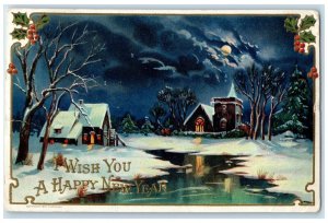 1911 New Year House Winter Scene Berries Wessler Eau Claire Wisconsin Postcard