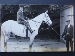 STABLE HAND & GENTLEMAN ON WHITE HORSE early RP Postcard
