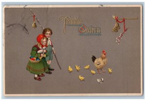 1912 Easter Children Bells Chicken Hen Chicks Hatched Egg Embossed Postcard