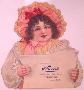 1800's Horn Dry Goods Belleville Illinois Child Die Cut Scrap Easter Trade Card