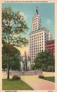 Vintage Postcard 1945 Court Square Fountain Columbian Mutual Tower Memphis TN