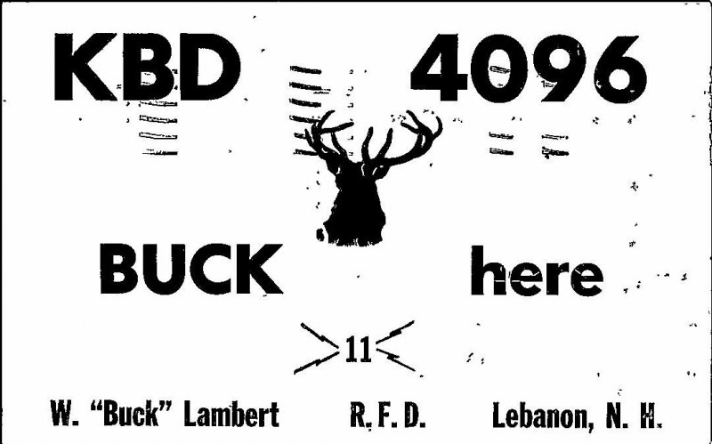 QSL Radio Card From Lebanon N. H. New Hampshire KBD 4096 