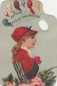 Victorian Die Cut Trade Card - Button Raven Gloss Shoe Dressing