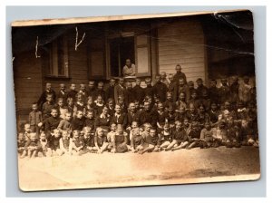 Vintage 1920's RPPC Postcard - Group Photo of Children at School