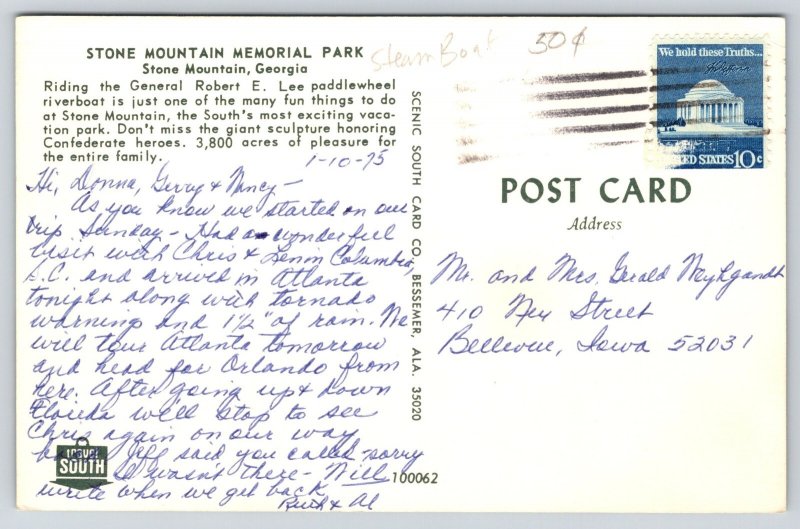 Transportation: Ship~Stone Mountain Georgia~Paddlewheel Riverboat~Vtg Postcard