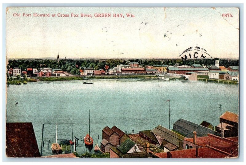 1908 Old Fort Howard Cross Fox River Green Bay Wisconsin Posted Vintage Postcard
