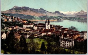 Luzern Und Die Rigi Switzerland Mountain Massif Buildings Ocean View Postcard