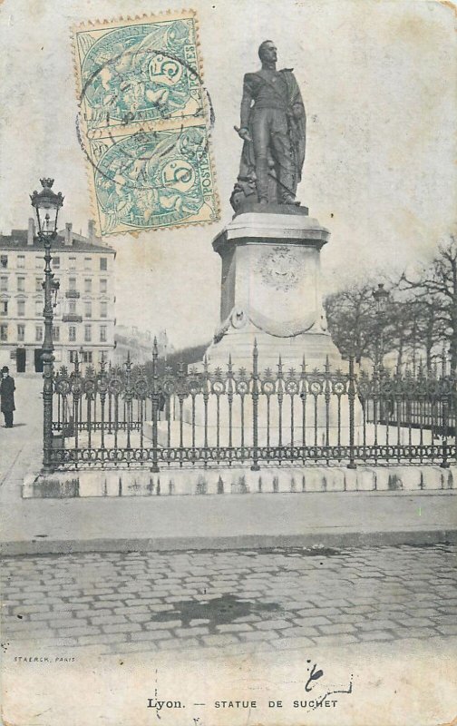 Postcard France Lyon statue de Suchet