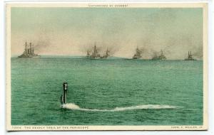 Submarine Periscope Deadly Trail Navy Ship Convoy 1910c Phostint postcard