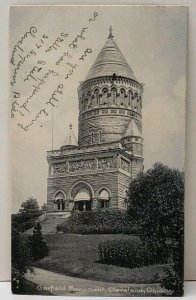 Ohio RPPC Garfield Monument Cleveland 1908 to Wooster Ohio Postcard E17