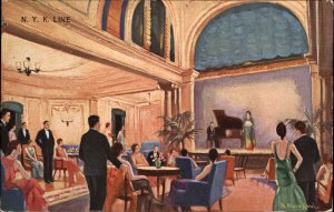 NYK Line Ship Steamships Lounge of Orient California Liner c1910 Postcard