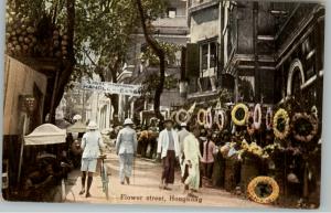 HONG KONG Flower Street Scene c1910 Postcard