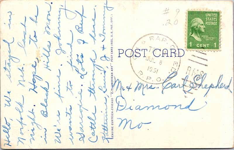 Postcard PARK SCENE Norfolk Nebraska NE AN9467