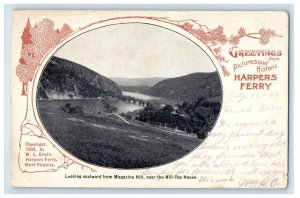 c1905 Greetings From Harpers Ferry WV, Looking Eastwood Magazine Hill Postcard