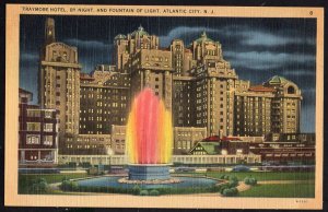 New Jersey ATLANTIC CITY Traymore Hotel by Night and Fountain of Light - LINEN