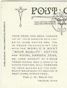 Bour Quality Coffees Royal Garden Teas Antique Advertisement Postcard Premium Of