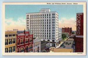 Decatur Illinois IL Postcard Water And Williams Street Business Section c1940s
