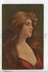 439258 Angelo ASTI Woman in Red Long Hair DEGI # 904 Vintage postcard