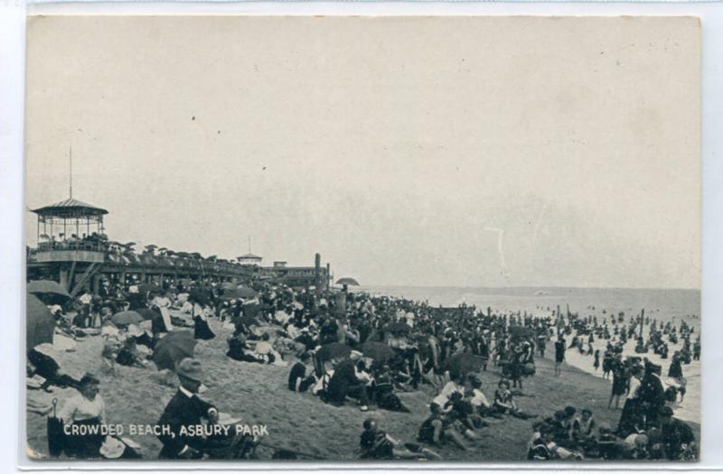 Crowded Beach Asbury Park New Jersey 1907c postcard