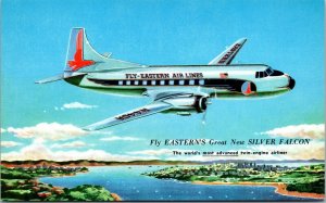 Vtg Fly Eastern Airlines New Silver Falcon Aircraft Plane Advertising Postcard