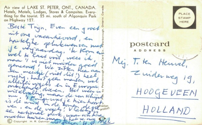 Canada Air View of Lake St. Peter Ontario Vintage Postcard 07.73 