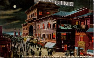 Postcard Auditorium and Ocean Front at Night in Ocean Park, California