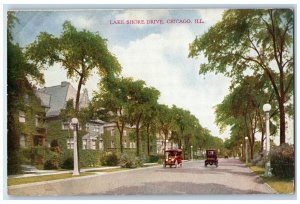 c1910 Lake Shore Drive Classic Cars Exterior Building Chicago Illinois Postcard