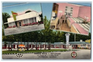 1955 Hodges Motel & Restaurant Multiview Cottages Statesboro Georgia GA Postcard