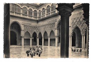 Seville Spain Alcazar Royal Moorish Castle Young Womens Courtyard RPPC Postcard