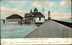 Cleveland Ohio OH U.S. Life Saving Station Lighthouse c1910 Vintage Postcard