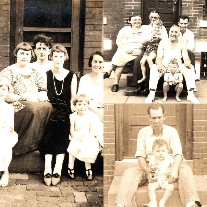 x3 RPPC LOT c1910s Different Families Sit on House Step Entry Stoop Smiles A146