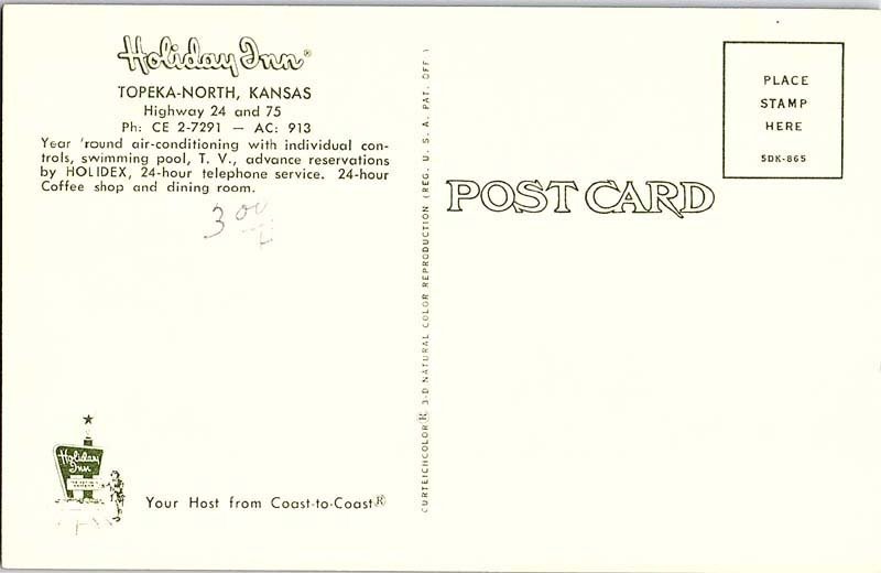 Postcard HOTEL SCENE Topeka Kansas KS AJ0543