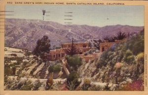 Zane Grey Hopi Indian Home Santa Cantalina Island California postcard pm 1941