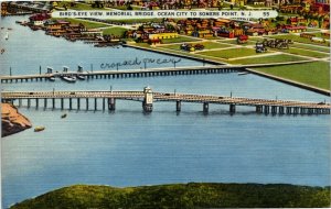 Postcard NJ Ocean City to Simers Point Bird's Eye View Memorial Bridge 1940s F10