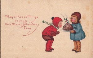 Postcard Christmas Children Smelling Giant Meatball