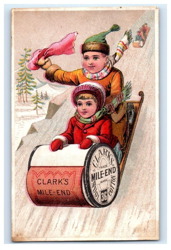 1880s Clark's Mile-End Spool Cotton Winter Children Sledding P158