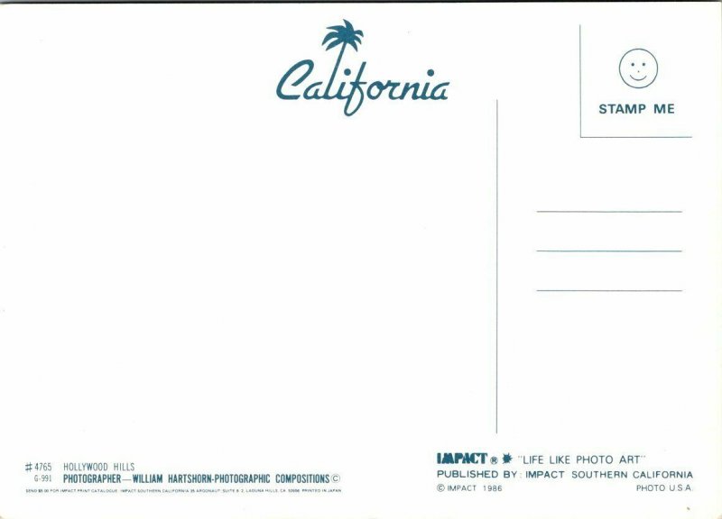 Vintage Postcard Hollywood California sign Palm trees 1986 unposted