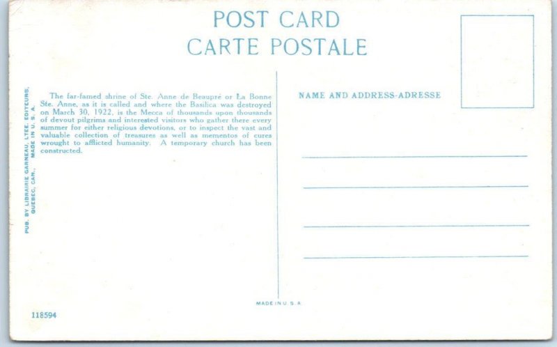ST. ANNE de BEAUPRE VILLAGE, Quebec, Canada   Birdseye  ca 1920s Postcard