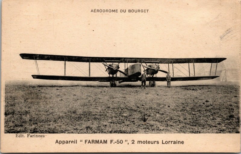 RARE - FRENCH AVIATION POSTCARD - Aerodrome Du Bourget - Farmam F-50 