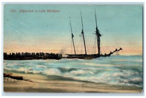 1913 Scenic View Shipwreck Sailboat Lake Michigan MI Chicago Illinois Postcard