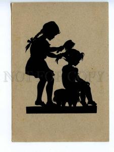 241386 GERMANY SILHOUETTE girls combed Vintage postcard