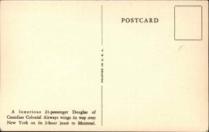 Canadian Colonial Airways Airplane New York City to Montreal SCARCE Postcard